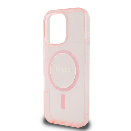 Husă spate Guess IML Glitter Ring MagSafe pentru iPhone 16 Pro, roz