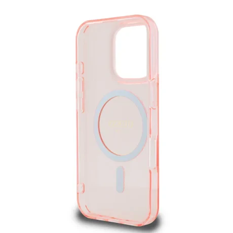 Husă spate Guess IML Glitter Ring MagSafe pentru iPhone 16 Pro, roz