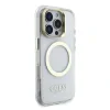 Husă spate Guess IML Gold Outline cu suport pentru cameră, MagSafe, transparentă, pentru iPhone 16 Pro Max