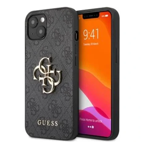 Husă spate Guess PU 4G cu logo metalic pentru iPhone 13, gri