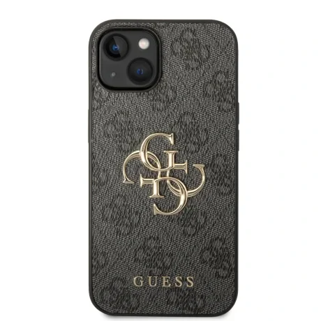 Husă spate Guess PU 4G cu logo metalic pentru iPhone 15, gri