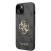 Husă spate Guess PU 4G cu logo metalic pentru iPhone 15, gri