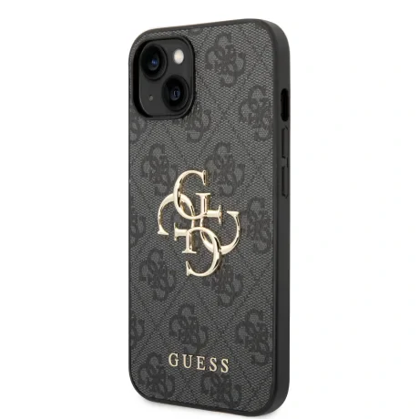 Husă spate Guess PU 4G cu logo metalic pentru iPhone 15, gri