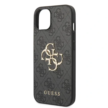 Husă spate Guess PU 4G cu logo metalic pentru iPhone 15, gri