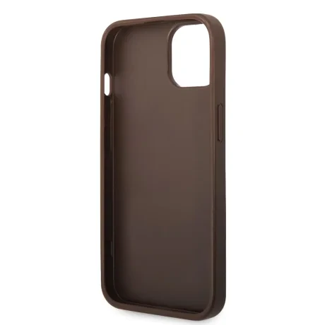 Husă spate Guess PU 4G cu logo metalic pentru iPhone 15, maro