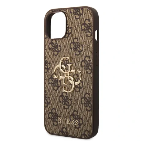 Husă spate Guess PU 4G cu logo metalic pentru iPhone 15, maro