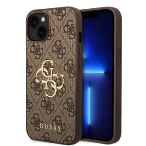Husă spate Guess PU 4G cu logo metalic pentru iPhone 15, maro