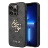 Husă spate Guess PU 4G cu logo metalic pentru iPhone 15 Pro, gri