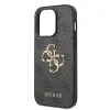 Husă spate Guess PU 4G cu logo metalic pentru iPhone 15 Pro, gri