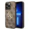 Husă spate Guess PU 4G cu logo metalic pentru iPhone 15 Pro, maro