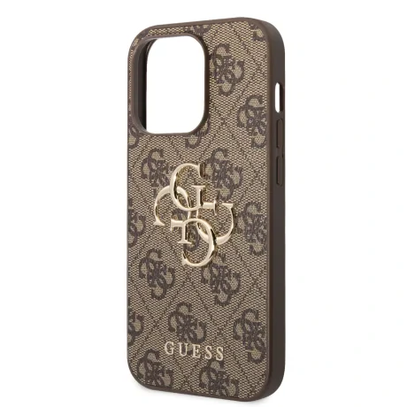 Husă spate Guess PU 4G cu logo metalic pentru iPhone 15 Pro, maro