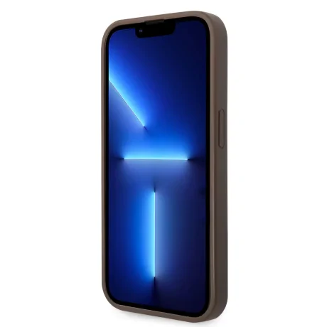 Husă spate Guess PU 4G cu logo metalic pentru iPhone 15 Pro, maro