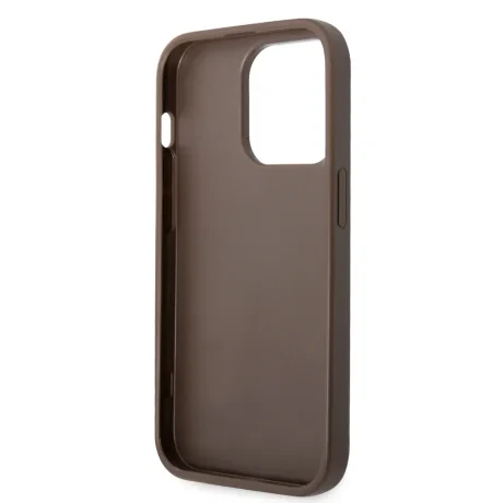 Husă spate Guess PU 4G cu logo metalic pentru iPhone 15 Pro, maro