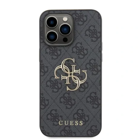 Husă spate Guess PU 4G cu logo metalic pentru iPhone 15 Pro Max, gri