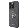 Husă spate Guess PU 4G cu logo metalic pentru iPhone 15 Pro Max, gri