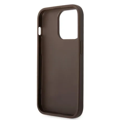 Husă spate Guess PU 4G cu logo metalic pentru iPhone 15 Pro Max, maro