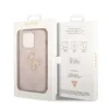 Husă spate Guess PU 4G cu logo metalic pentru iPhone 15 Pro, roz