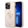 Husă spate Guess PU 4G cu logo metalic pentru iPhone 15 Pro, roz