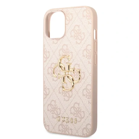 Husă spate Guess PU 4G cu logo metalic pentru iPhone 15, roz