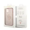 Husă spate Guess PU 4G cu logo metalic pentru iPhone 15, roz