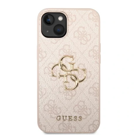 Husă spate Guess PU 4G cu logo metalic pentru iPhone 15, roz