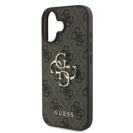 Husă spate Guess PU 4G cu logo metalic pentru iPhone 16, maro