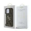 Husă spate Guess PU 4G cu logo metalic pentru iPhone 16 Pro, maro