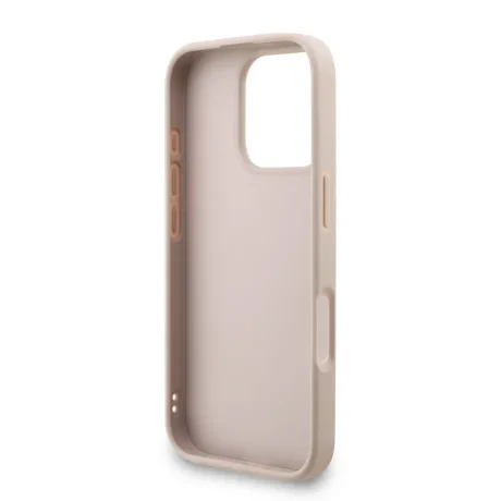 Husă spate Guess PU 4G cu logo metalic pentru iPhone 16 Pro Max, roz
