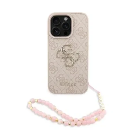 Husă spate Guess PU 4G cu logo metalic pentru iPhone 16 Pro Max, roz
