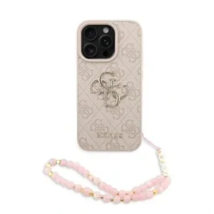 Husă spate Guess PU 4G cu logo metalic pentru iPhone 16 Pro, roz