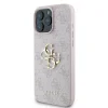 Husă spate Guess PU 4G cu logo metalic pentru iPhone 16 Pro, roz
