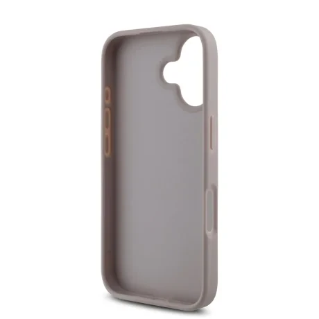Husă spate Guess PU 4G cu logo metalic pentru iPhone 16, roz