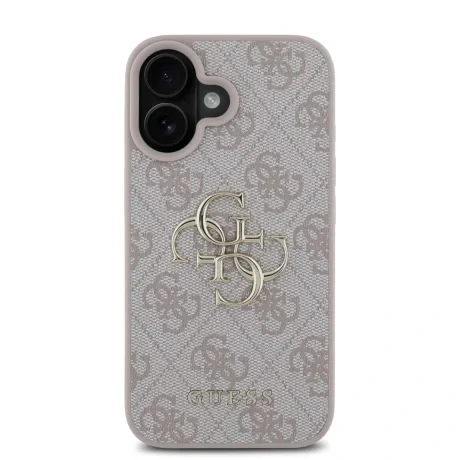 Husă spate Guess PU 4G cu logo metalic pentru iPhone 16, roz