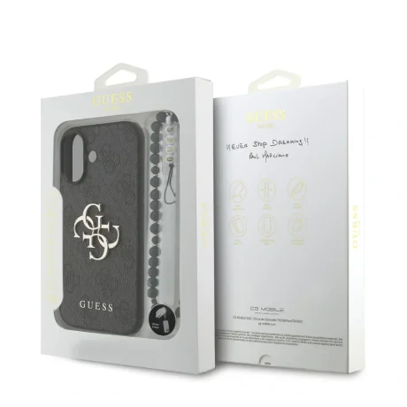 Husă spate Guess PU 4G cu logo metalic pentru iPhone 17, neagră