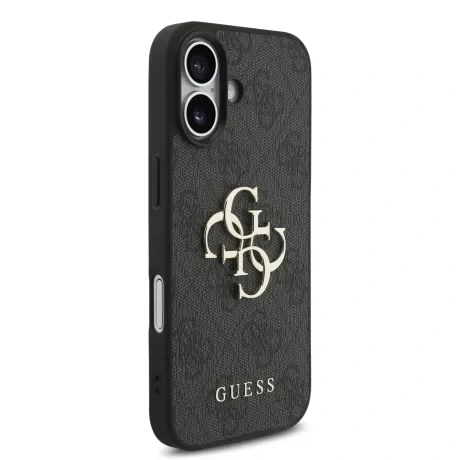Husă spate Guess PU 4G cu logo metalic pentru iPhone 17, neagră