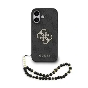 Husă spate Guess PU 4G cu logo metalic pentru iPhone 17, neagră