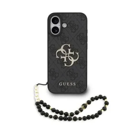 Husă spate Guess PU 4G cu logo metalic pentru iPhone 17, neagră
