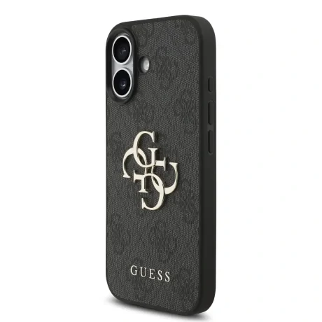 Husă spate Guess PU 4G cu logo metalic pentru iPhone 17, neagră