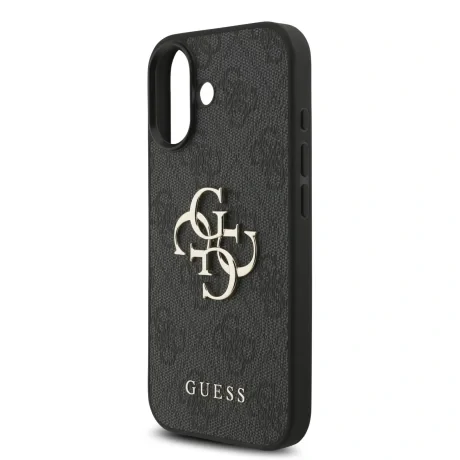 Husă spate Guess PU 4G cu logo metalic pentru iPhone 17, neagră