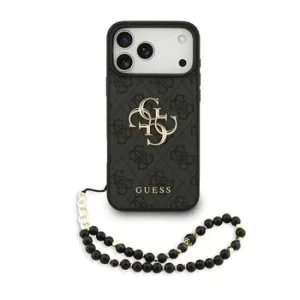 Husă spate Guess PU 4G cu logo metalic pentru iPhone 17 Pro Max, neagră