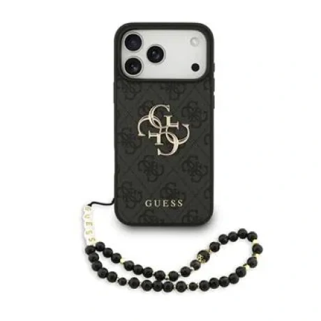 Husă spate Guess PU 4G cu logo metalic pentru iPhone 17 Pro Max, neagră