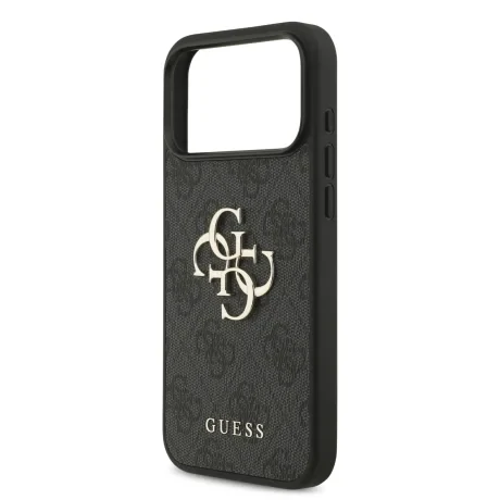 Husă spate Guess PU 4G cu logo metalic pentru iPhone 17 Pro Max, neagră