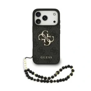 Husă spate Guess PU 4G cu logo metalic pentru iPhone 17 Pro, neagră