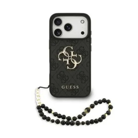 Husă spate Guess PU 4G cu logo metalic pentru iPhone 17 Pro, neagră