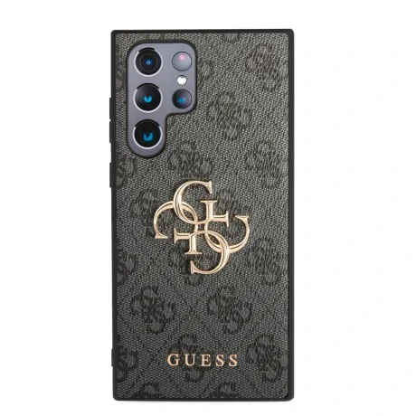 Husă spate Guess PU 4G cu logo metalic pentru Samsung Galaxy S23 Ultra, gri