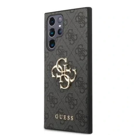 Husă spate Guess PU 4G cu logo metalic pentru Samsung Galaxy S23 Ultra, gri