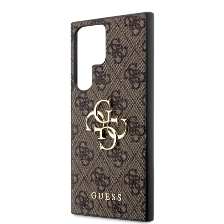 Husă spate Guess PU 4G cu logo metalic pentru Samsung Galaxy S23 Ultra, maro