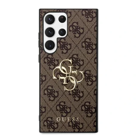 Husă spate Guess PU 4G cu logo metalic pentru Samsung Galaxy S23 Ultra, maro
