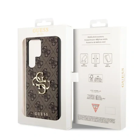 Husă spate Guess PU 4G cu logo metalic pentru Samsung Galaxy S23 Ultra, maro