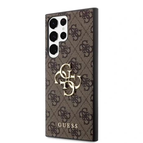 Husă spate Guess PU 4G cu logo metalic pentru Samsung Galaxy S23 Ultra, maro
